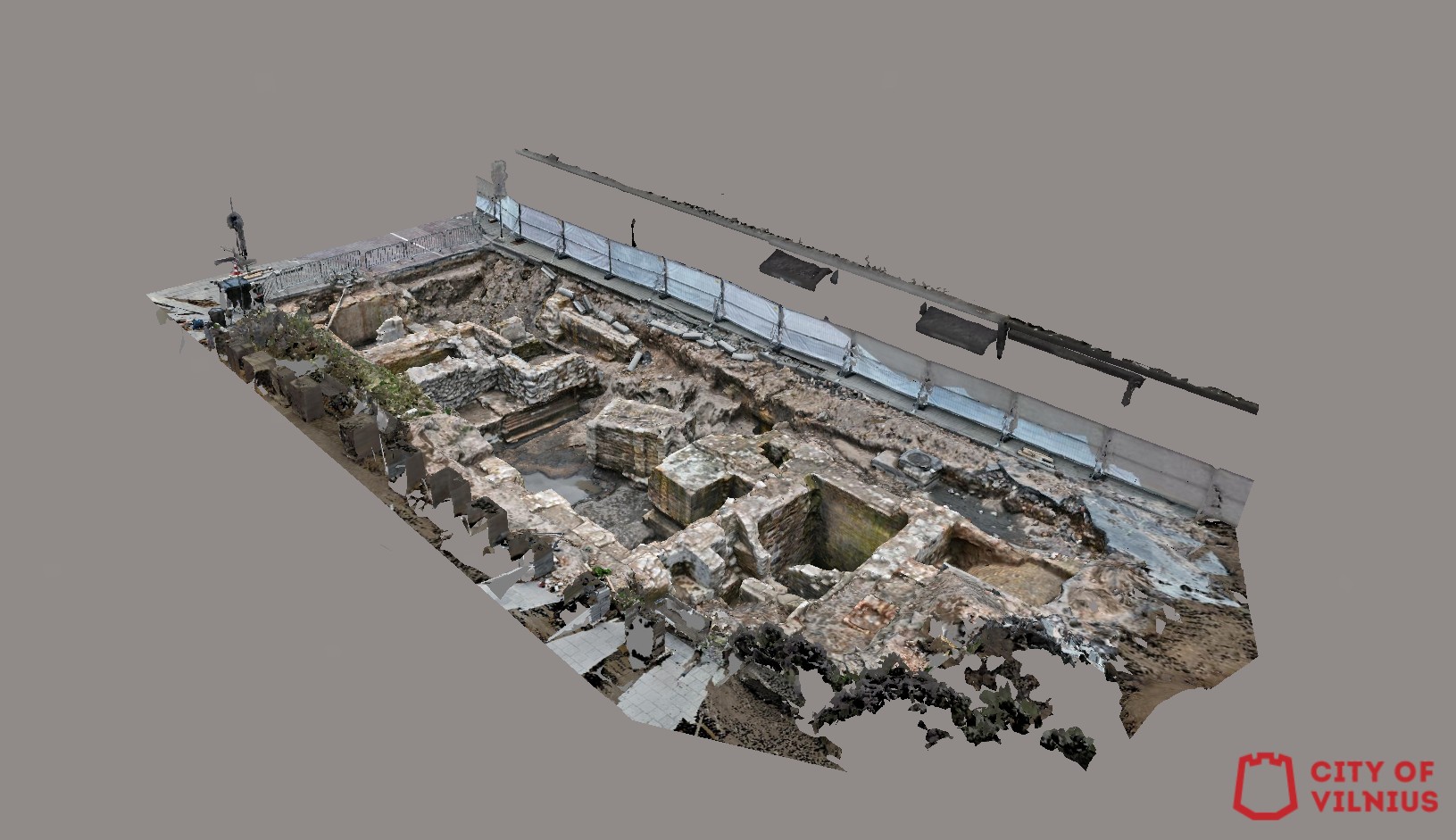 Vokiečių &ndash; Domininkonų gatvių sankryžoje atkastų pamatų 3D modelis